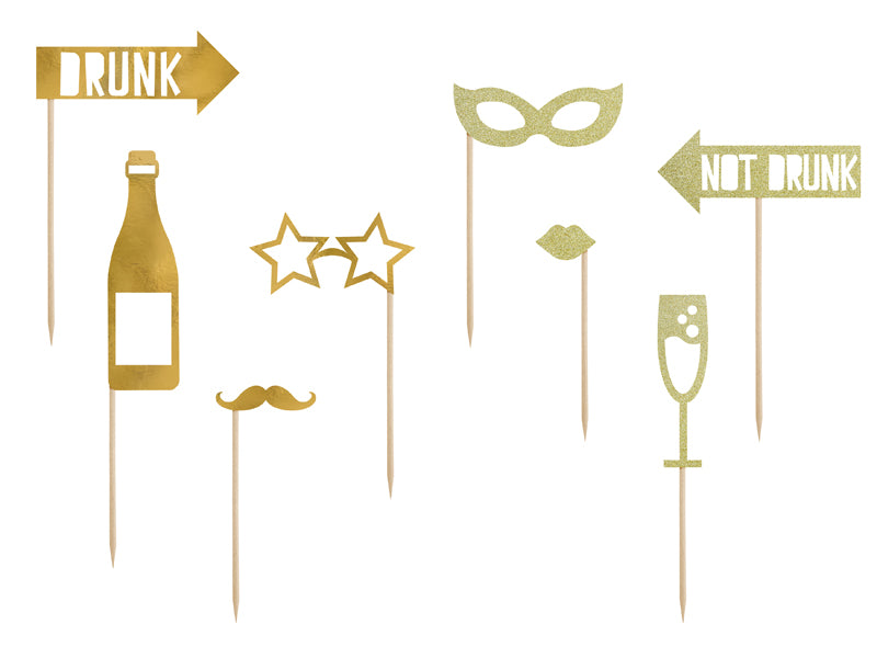 Photo booth mix guld 8 stk