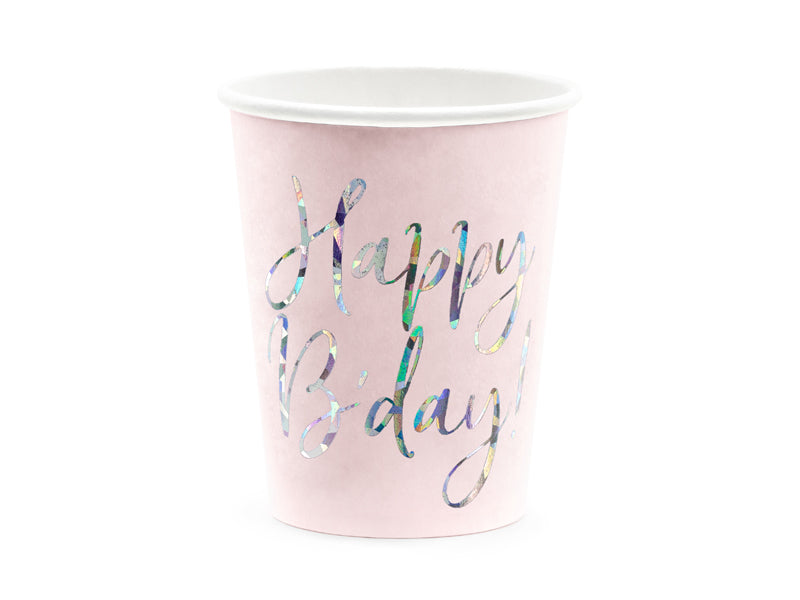 Kopper happy birthday lyserød 220 ml 6 stk