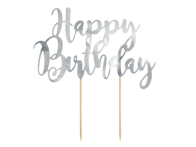 Kagetopper happy birthsday sølv 22,5 cm