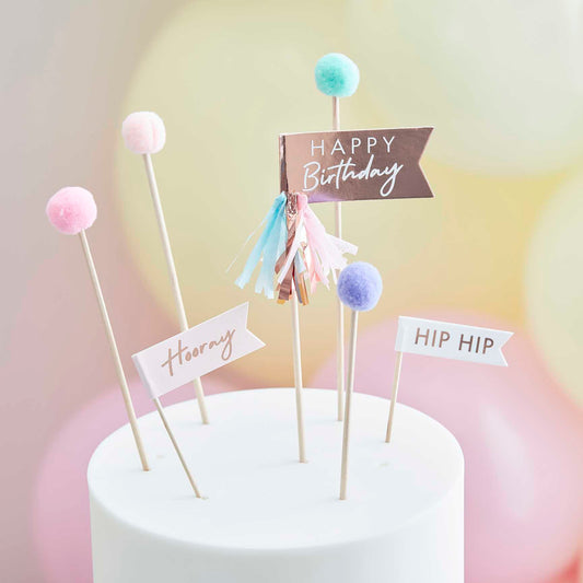 Kage toppers happy birthsday pompom