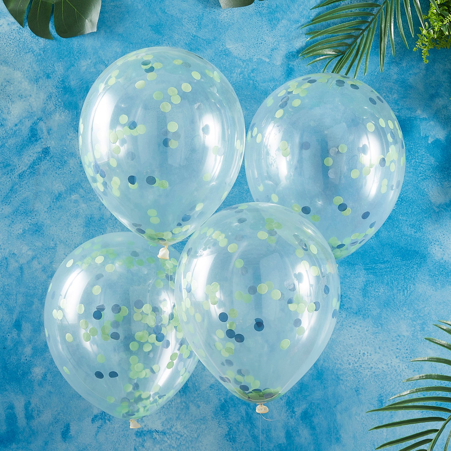Konfetti ballon blå & grøn 5 stk