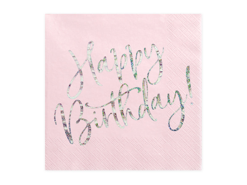 Servietter happy birthday lyserød 33x33cm 20 stk