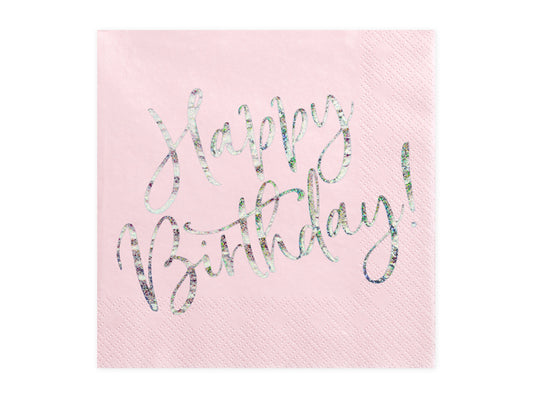 Servietter happy birthday lyserød 33x33cm 20 stk