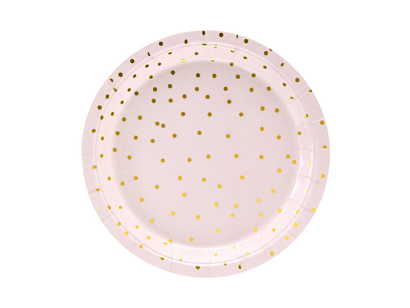 Tallerkener lyserød med guld prikker 18 cm 6 stk