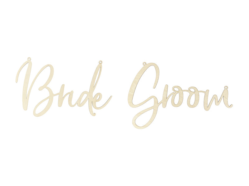 Stoleskilt bride & groom naturlig træ 2 stk