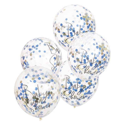 Konfetti babyshower balloner blå & guld 5 stk